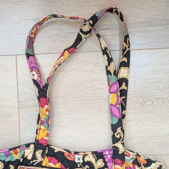 Vera Bradley Shoulder Tote Bag Bold Black Multicolor Boho Floral Quilt Festival - Picture 9 of 12